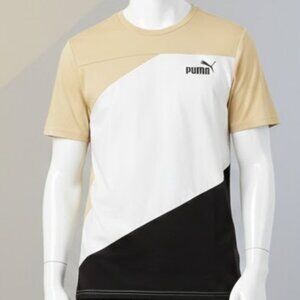 PUMA Boys T-Shirt Large 14-16 Tan White Black Colorblock Performance Tee